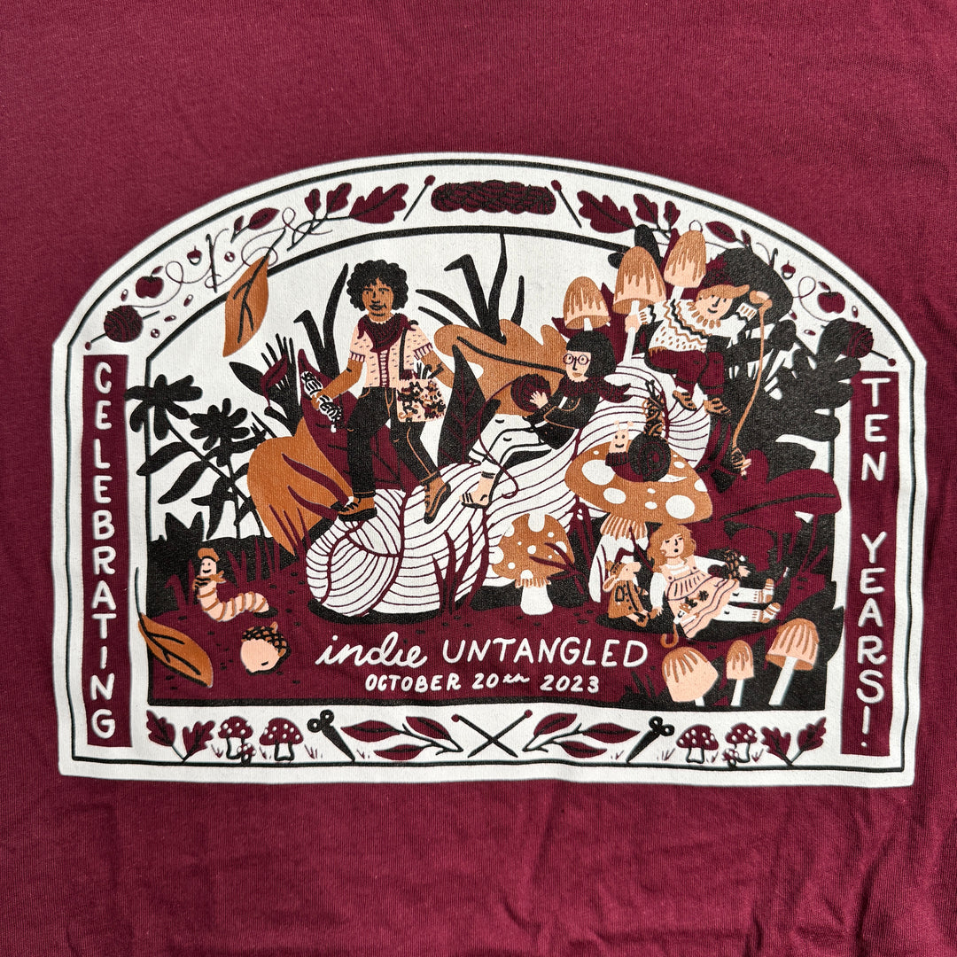 Indie Untangled 10th Anniversary T-shirt - Maroon Unisex