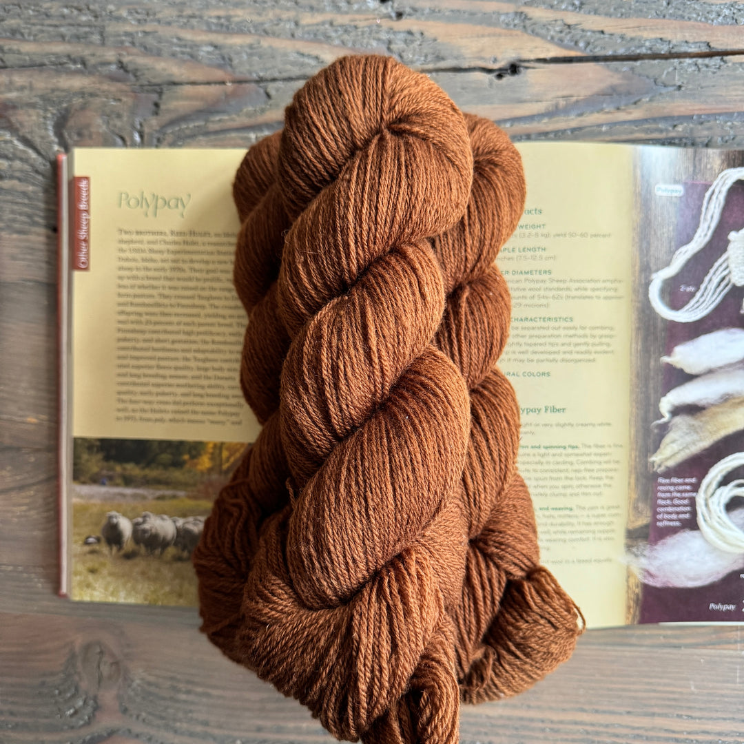 Skeins of brown yarn.