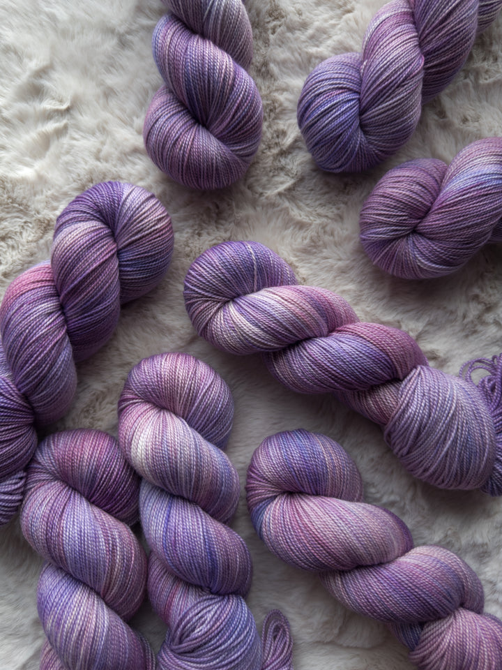Purple and pink hand-dyed yarn.