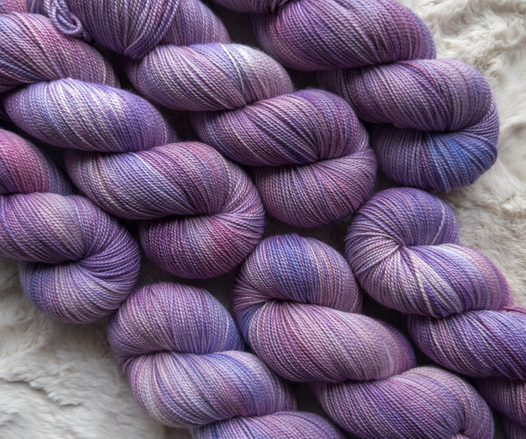 Purple and pink hand-dyed yarn.
