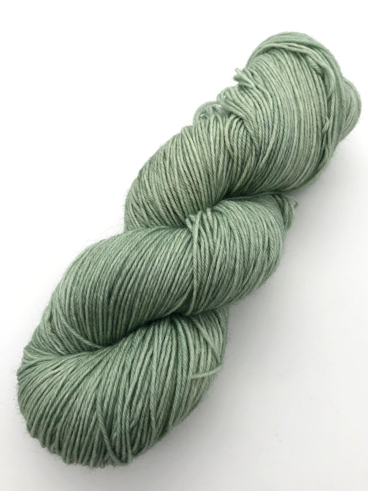 A skein of light green yarn.