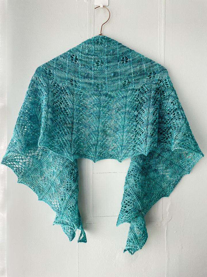 A blue-green lace shawl.