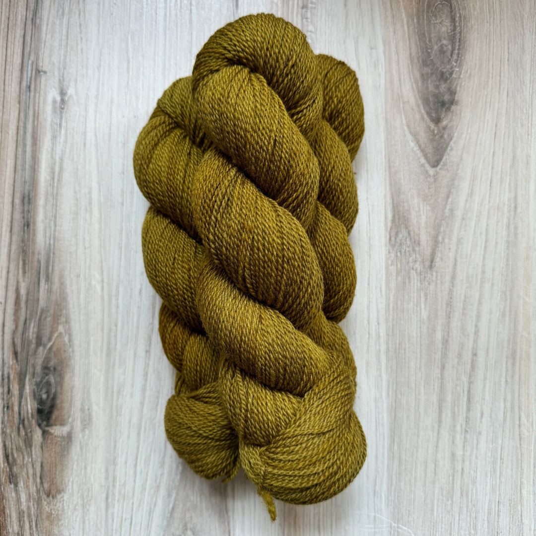 Skeins of mustard yellow yarn.