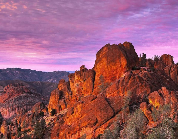 Vibrant rock formations at sunset.