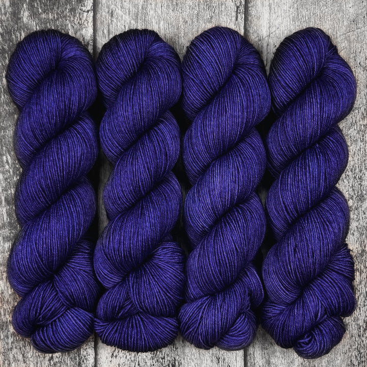 Skeins of deep blue yarn.