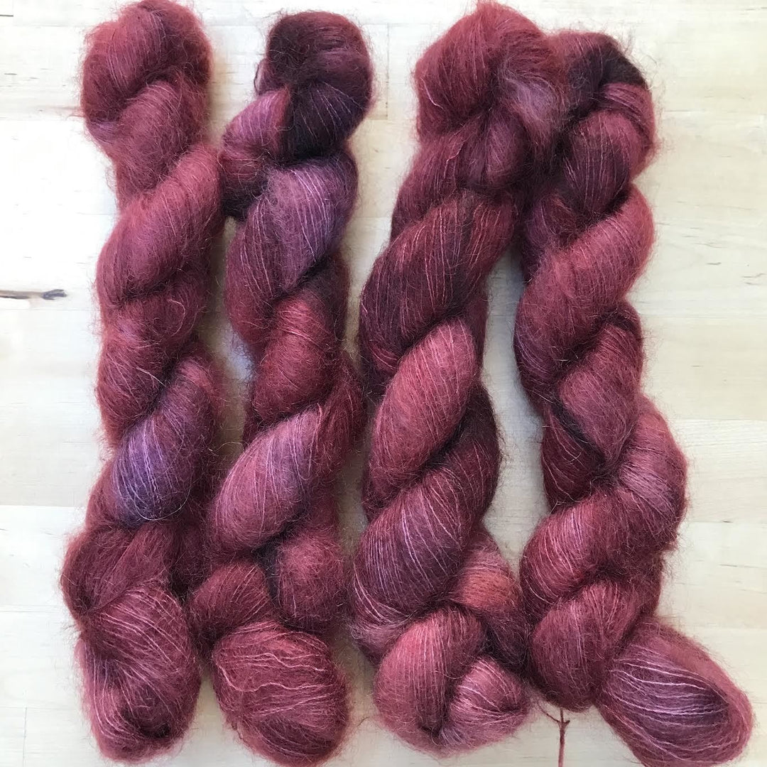 Dark purple mohair yarn.